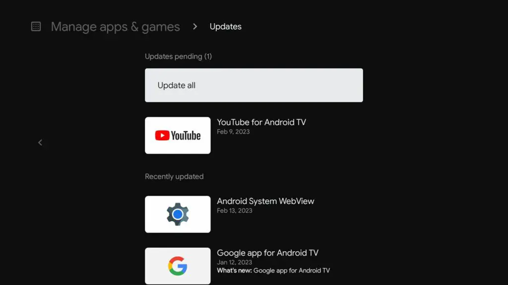 Update All Apps Android TV