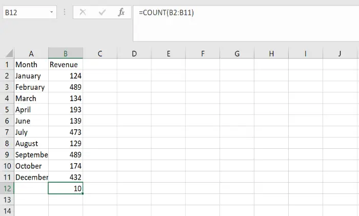 Excel COUNT Formula with sample and results