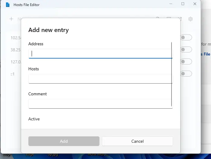 Add a New Entry in th host File Editor