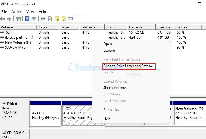 Change Drive Letters and Paths in Disk Management