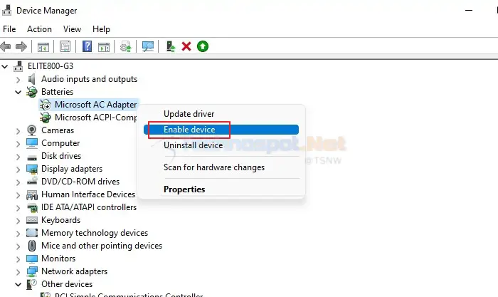 Enable Battery Adapter From Disk Manager