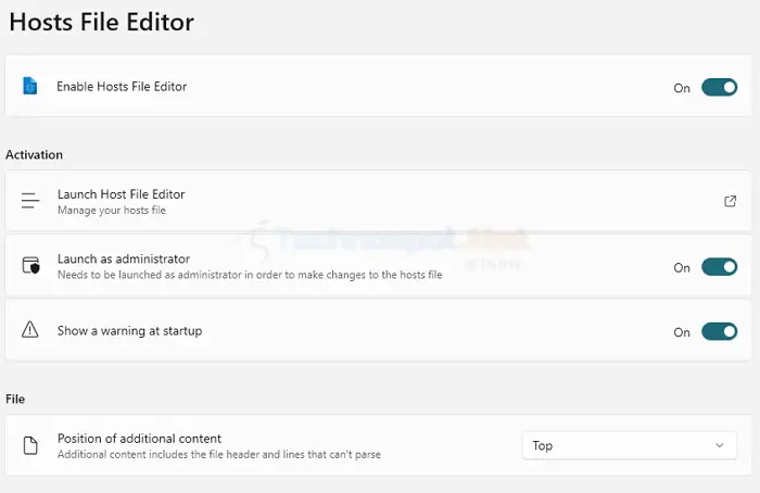 Hosts File Editor Settings