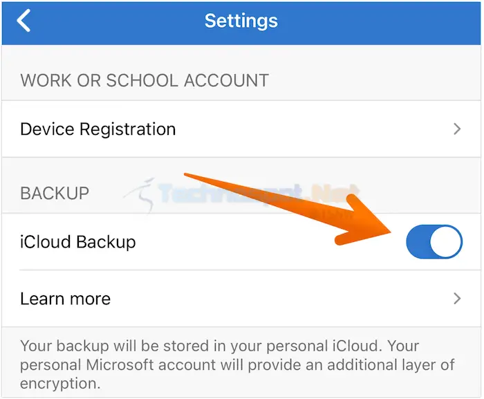 Open Backup Settings in Microsoft Authenticator App