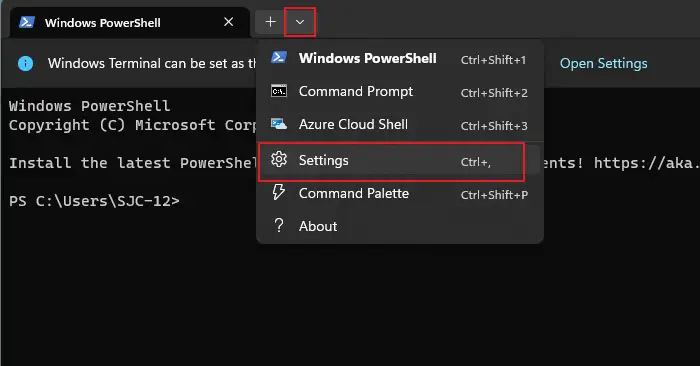 Select Windows Powershell Settings