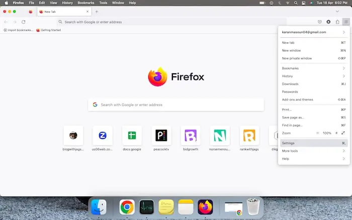 Go to Setting on Firefox