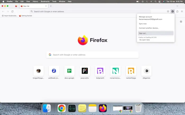 Tap on Your Firefox Profile and Choose Signout