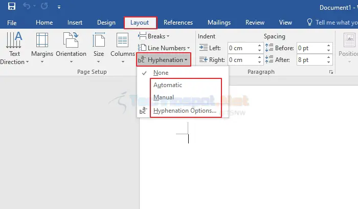 Add Hyphenations to Your Word Document via the Layout Tab