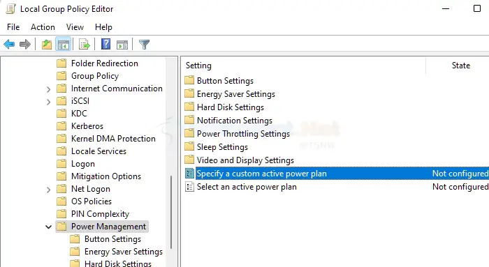Change Active Power Management Group Policy Edtor