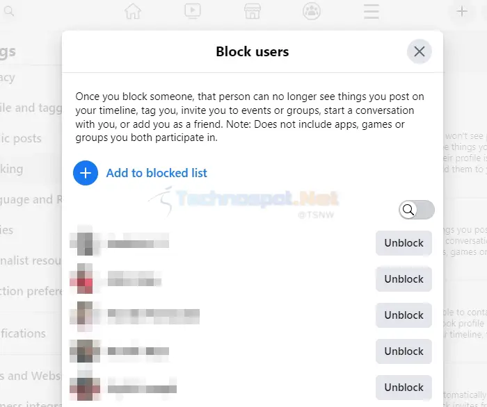 Check the Blocked Users on Facebook