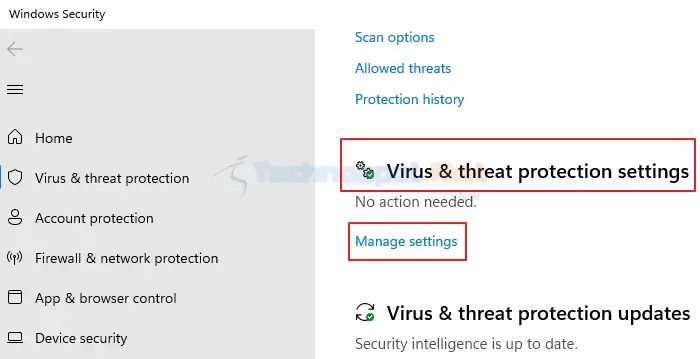 Choose Manage Settings From Virus and Threat Protection Settings