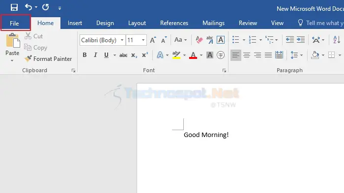 Choose the File Tab From the Word Document