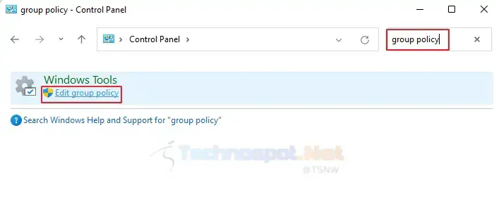 Control Panel Group Policy Editor