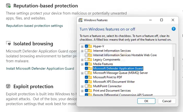 Install Microsoft Defender Application Guard Windows Features