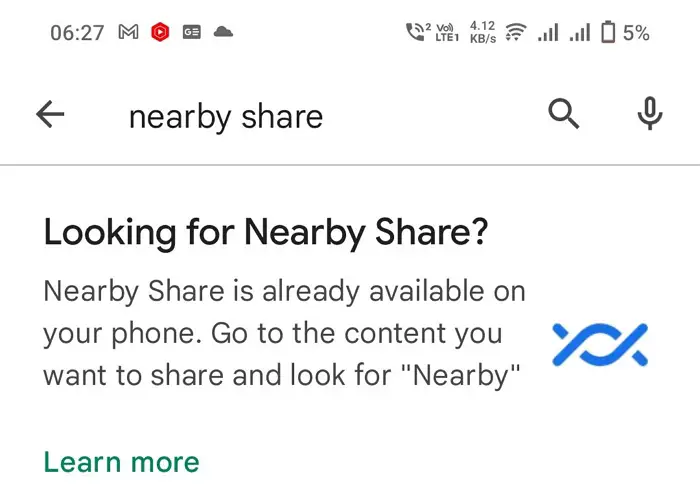 Nearby Share built-in Android