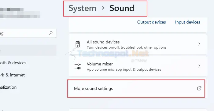 Open More Sound Settings