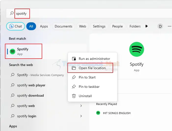 Open Spotify's File Location From Windows Start