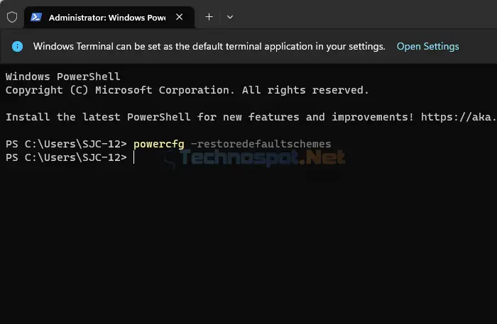 Run Powercfg Command via Windows Terminal