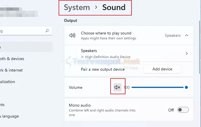 Unmute the Speaker From Sound Settings