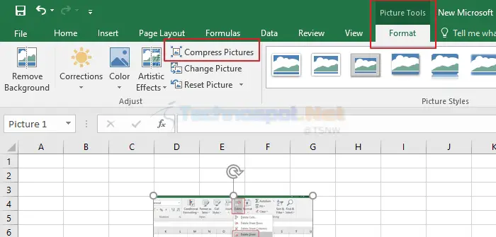 Choose the Compress Pictures Option in Excel