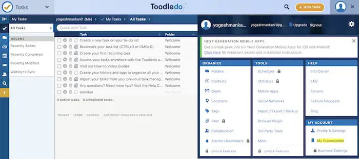 Tools to Organizing Tasks in Toodledo