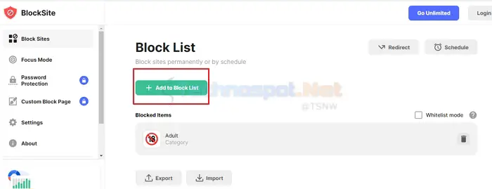 Add Two Categories in BlockSite to Block
