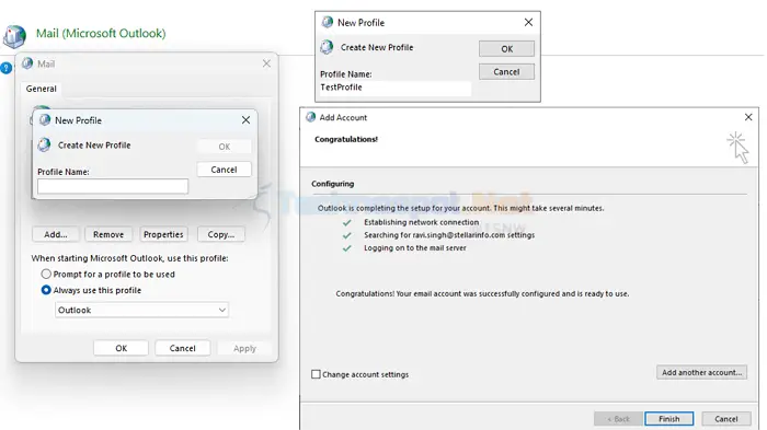 Ceate New Outlook Profile