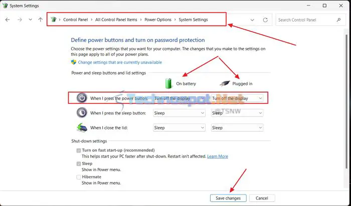 Choose what pressing the power button does in Windows