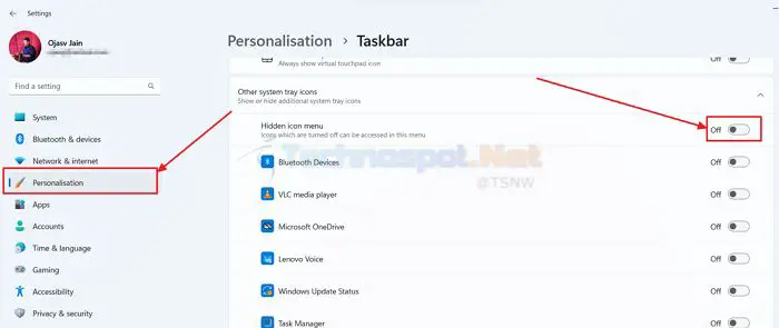 Disabling Hidden Icon Menu In Windows Taskbar