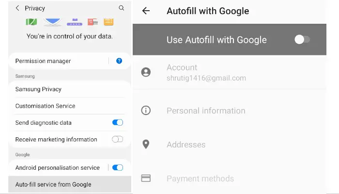 Tap on Auto fill service from Google