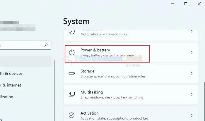 Choose Power and Battery From Settings