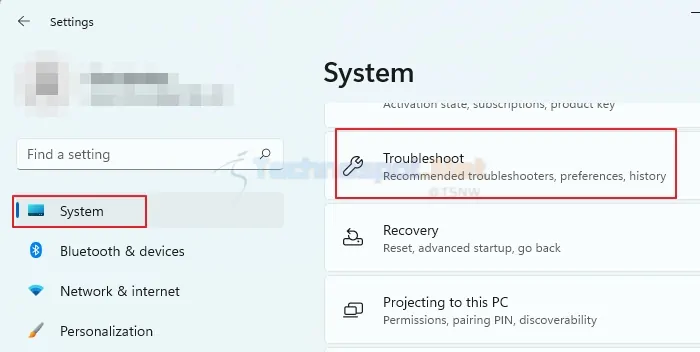 Choose the Troubleshoot Option From Settings