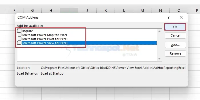 Disable Add Ins in Excel