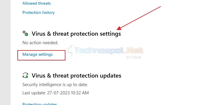 Manage Virus & Threat Protection Settings