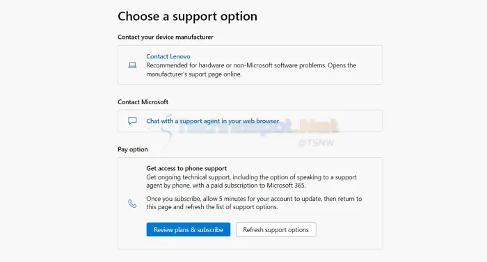 Microsoft Support Options In The Get Help App For Windows