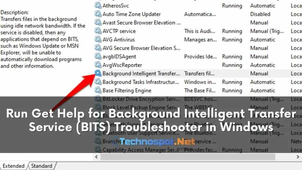 Run Get Help for Background Intelligent Transfer Service (BITS) Troubleshooter in Windows