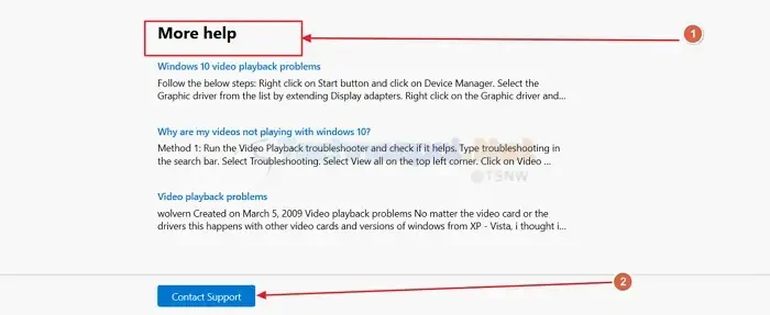 Troubleshooting Video Playback Contact Support