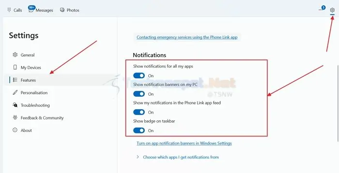 Changing In App Notification Settings in Phone Link