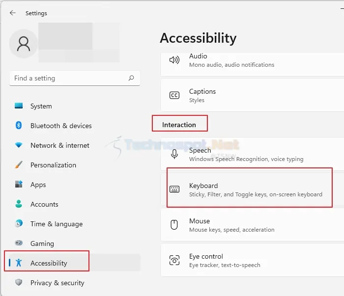 Choose Keyboard From the Accessibility Settings