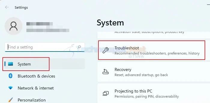 Choose Troubleshoot From Windows Settings