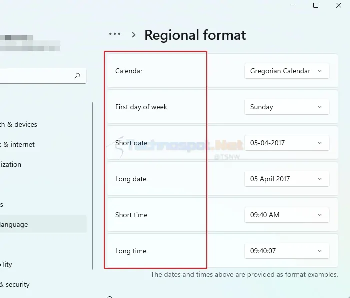 Choose Which Regional Format to Change