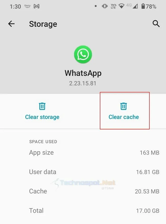 Clear WhatsApp's Cache