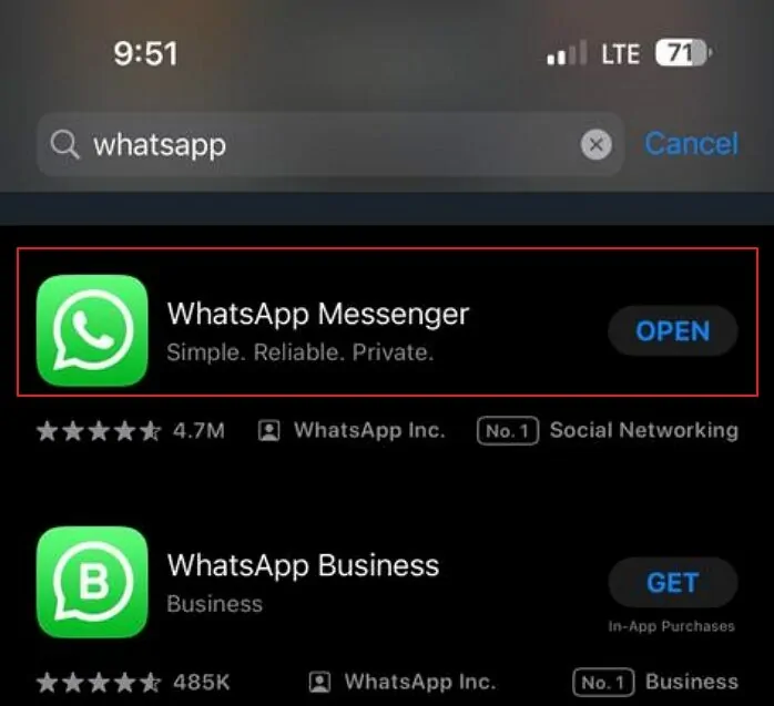 Reinstall WhatsApp From App Store