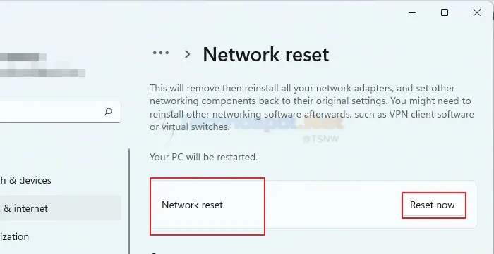 Reset Network From Windows Settings