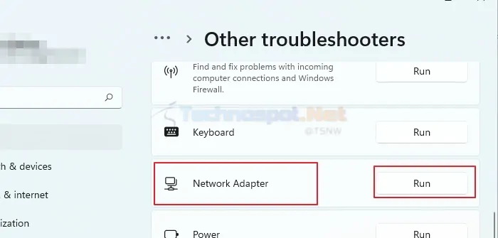 Run the Network Adapter Troubleshooter
