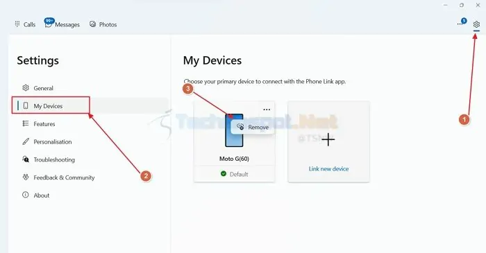 Unlinking Device In Phone Link App