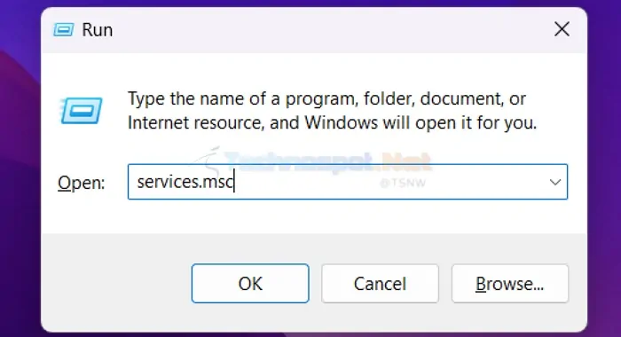 open windows services through run dialog box