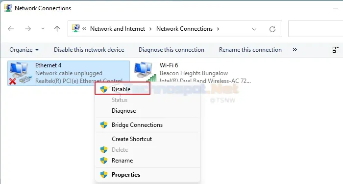 Disable Network Connections