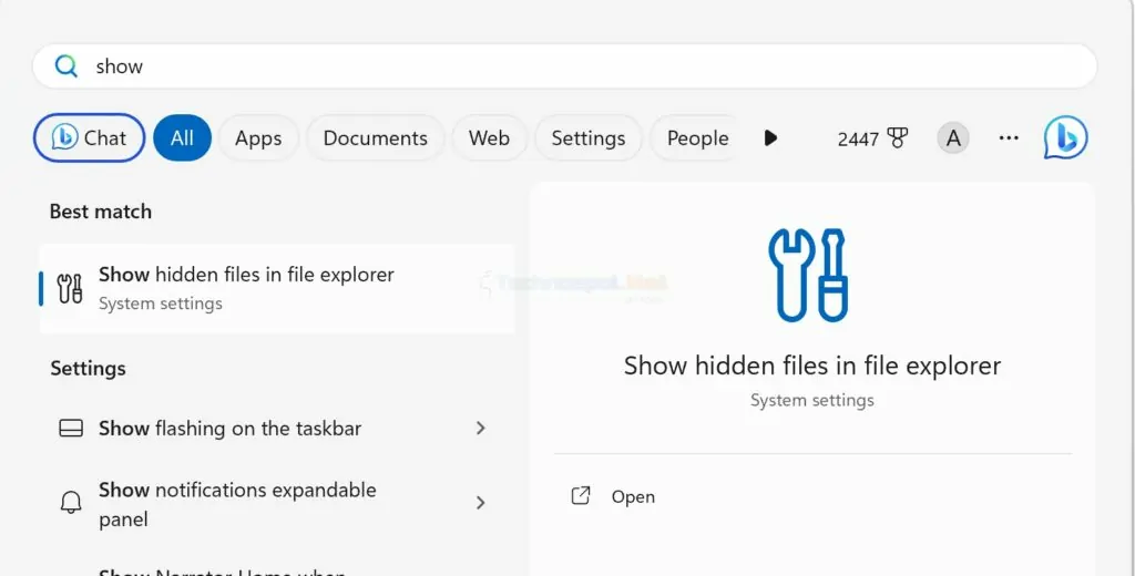 Show Hidden File Search Menu