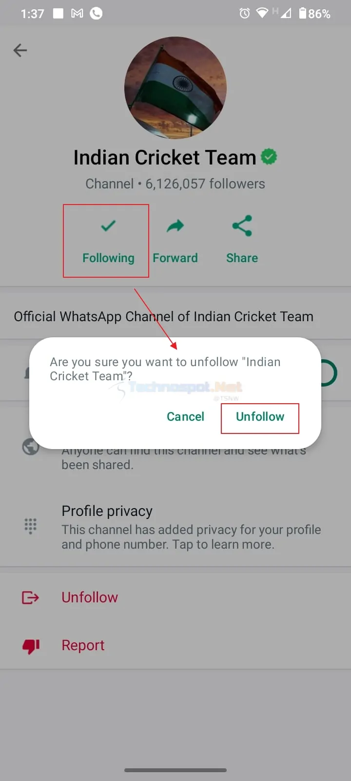 Unfollow a WhatsApp Channel