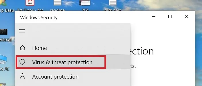 win sec virus threat protection menu